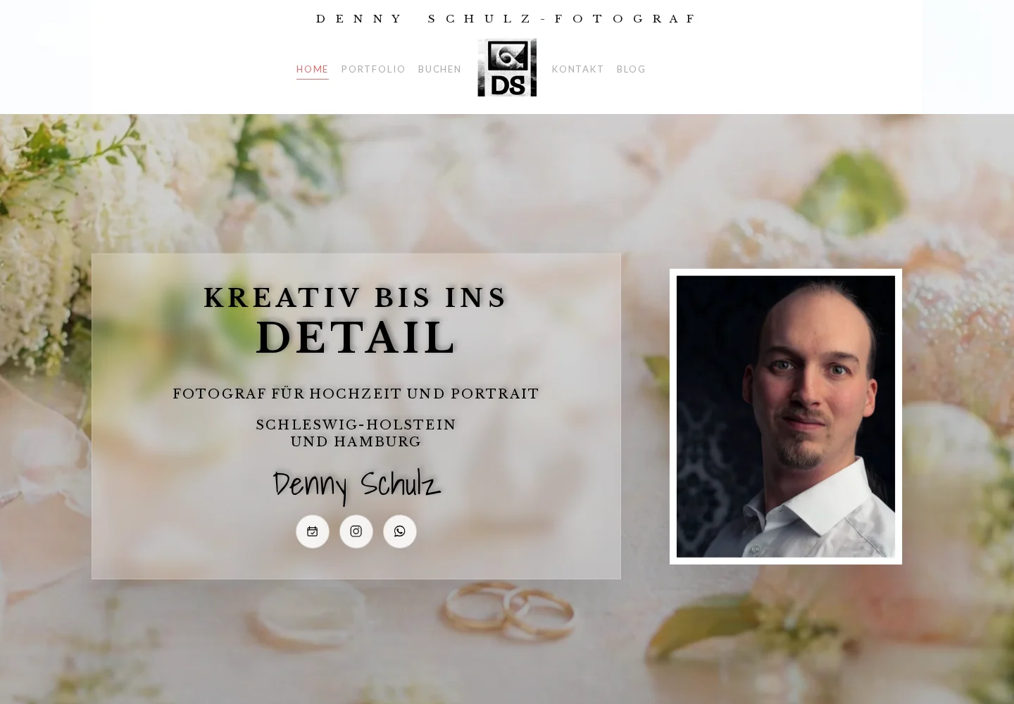 Echte Projektansicht: Startseite von Denny Schulz Fotografie mit Portfolio-Navigation und Portrait.